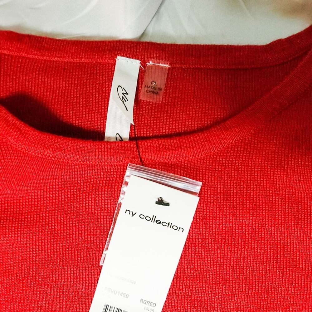 NY Collection Red Asymmetrical Sweater Chic Button Detail Knit Top Size petite L - Picture 9 of 12